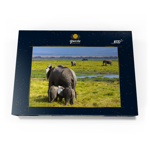 Elefanten (Loxodonta africana)  im Amboseli-Nationalpark 1000 Puzzle Schachtel Ansicht3