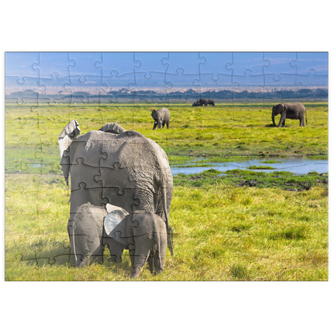 puzzleplate Elefanten (Loxodonta africana)  im Amboseli-Nationalpark 100 Puzzle