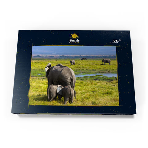 Elefanten (Loxodonta africana)  im Amboseli-Nationalpark 500 Puzzle Schachtel Ansicht3