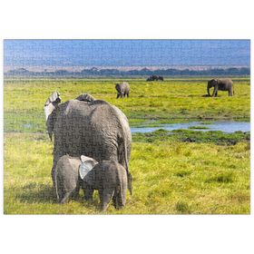 Darstellung des Puzzle Motivs Elefanten (Loxodonta africana)  im Amboseli-Nationalpark - Puzzleteile: 500