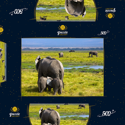 Elefanten (Loxodonta africana)  im Amboseli-Nationalpark 500 Puzzle Schachtel 3D Modell
