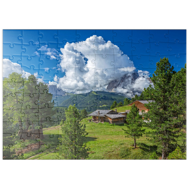 puzzleplate Am Col Raiser gegen Langkofel (3181m), St. Christina in Gröden, Dolomiten, Trentino-Südtirol 100 Puzzle
