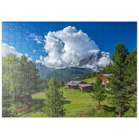 puzzleplate Am Col Raiser gegen Langkofel (3181m), St. Christina in Gröden, Dolomiten, Trentino-Südtirol 200 Puzzle