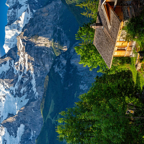 Isenfluh, Weiler Sulwald (1520m) Hütte gegen Jungfrau (4158m) 1000 Puzzle 3D Modell