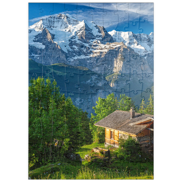 puzzleplate Isenfluh, Weiler Sulwald (1520m) Hütte gegen Jungfrau (4158m) 100 Puzzle