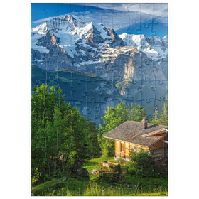 Darstellung des Puzzle Motivs Isenfluh, Weiler Sulwald (1520m) Hütte gegen Jungfrau (4158m) - Puzzleteile: 100