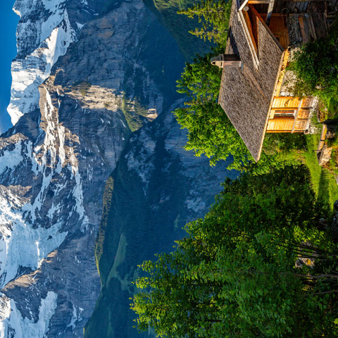 Isenfluh, Weiler Sulwald (1520m) Hütte gegen Jungfrau (4158m) 100 Puzzle 3D Modell