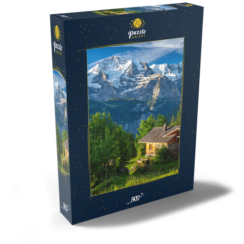 Isenfluh, Weiler Sulwald (1520m) Hütte gegen Jungfrau (4158m) 500 Puzzle Schachtel Ansicht2