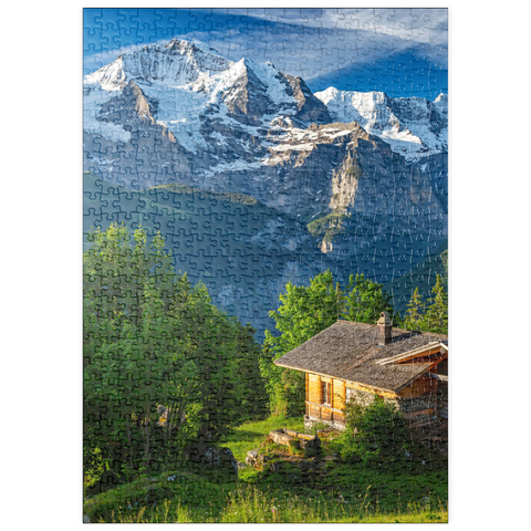 puzzleplate Isenfluh, Weiler Sulwald (1520m) Hütte gegen Jungfrau (4158m) 500 Puzzle