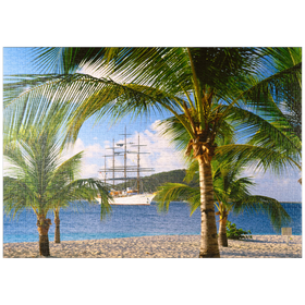 Darstellung des Puzzle Motivs Windjammer Sea Cloud vor Palm Island, Grenadinen, Karibik - Puzzleteile: 1000