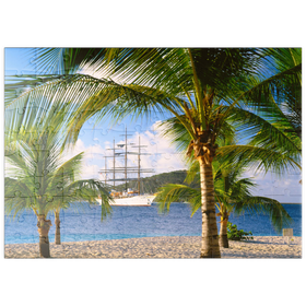 Darstellung des Puzzle Motivs Windjammer Sea Cloud vor Palm Island, Grenadinen, Karibik - Puzzleteile: 100