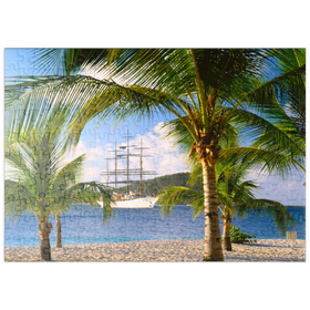 Darstellung des Puzzle Motivs Windjammer Sea Cloud vor Palm Island, Grenadinen, Karibik - Puzzleteile: 200