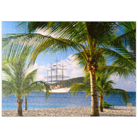 Darstellung des Puzzle Motivs Windjammer Sea Cloud vor Palm Island, Grenadinen, Karibik - Puzzleteile: 500