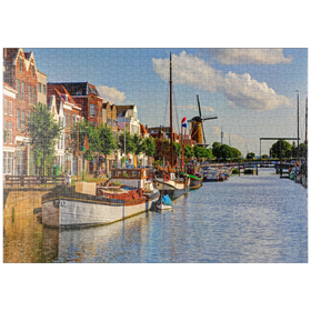 Darstellung des Puzzle-Motivs Hafen im Stadtteil Delfshaven mit der Windmühle de Disteleerketel, Rotterdam – Puzzleteile: 1000
