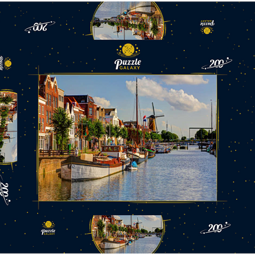 Hafen im Stadtteil Delfshaven mit der Windmühle de Disteleerketel, Rotterdam 200 Puzzle Schachtel 3D Modell