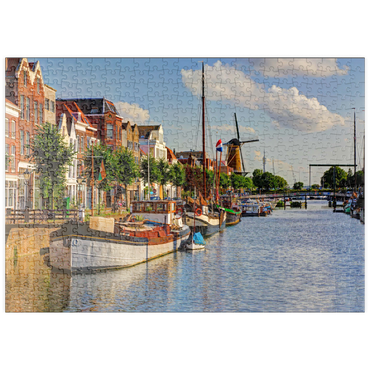 puzzleplate Hafen im Stadtteil Delfshaven mit der Windmühle de Disteleerketel, Rotterdam 500 Puzzle