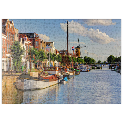 puzzleplate Hafen im Stadtteil Delfshaven mit der Windmühle de Disteleerketel, Rotterdam 500 Puzzle