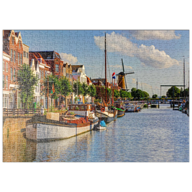 Darstellung des Puzzle Motivs Hafen im Stadtteil Delfshaven mit der Windmühle de Disteleerketel, Rotterdam - Puzzleteile: 500