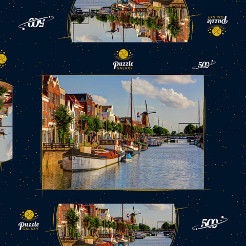 Hafen im Stadtteil Delfshaven mit der Windmühle de Disteleerketel, Rotterdam 500 Puzzle Schachtel 3D Modell