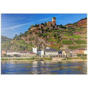 Darstellung des Puzzle-Motivs Blick über den Rhein mit Burg Gutenfels in Kaub, Rheintal – Puzzleteile: 1000