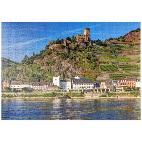 puzzleplate Blick über den Rhein mit Burg Gutenfels in Kaub, Rheintal 1000 Puzzle