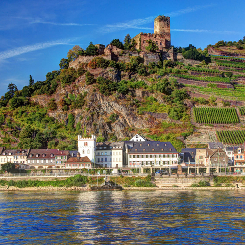 Blick über den Rhein mit Burg Gutenfels in Kaub, Rheintal 1000 Puzzle 3D Modell