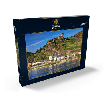 Blick über den Rhein mit Burg Gutenfels in Kaub, Rheintal 100 Puzzle Schachtel Ansicht2