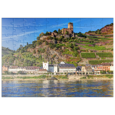 puzzleplate Blick über den Rhein mit Burg Gutenfels in Kaub, Rheintal 100 Puzzle
