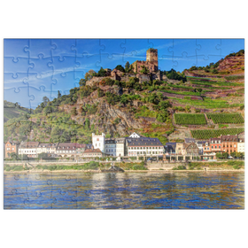 Darstellung des Puzzle Motivs Blick über den Rhein mit Burg Gutenfels in Kaub, Rheintal - Puzzleteile: 100