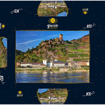 Blick über den Rhein mit Burg Gutenfels in Kaub, Rheintal 100 Puzzle Schachtel 3D Modell