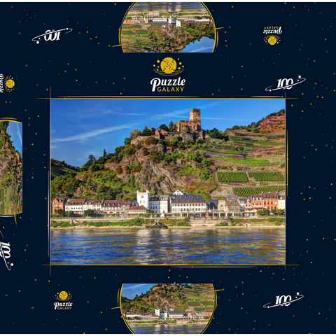 Blick über den Rhein mit Burg Gutenfels in Kaub, Rheintal 100 Puzzle Schachtel 3D Modell