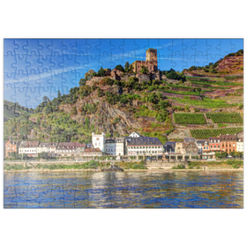 Darstellung des Puzzle-Motivs Blick über den Rhein mit Burg Gutenfels in Kaub, Rheintal – Puzzleteile: 200