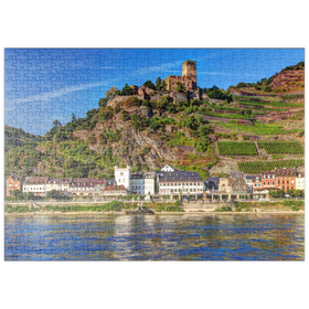 Darstellung des Puzzle-Motivs Blick über den Rhein mit Burg Gutenfels in Kaub, Rheintal – Puzzleteile: 500