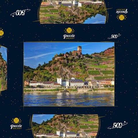 Blick über den Rhein mit Burg Gutenfels in Kaub, Rheintal 500 Puzzle Schachtel 3D Modell