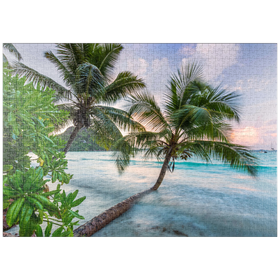 Darstellung des Puzzle-Motivs Abend an der Anse Volbert, Insel Praslin, Seychellen – Puzzleteile: 1000