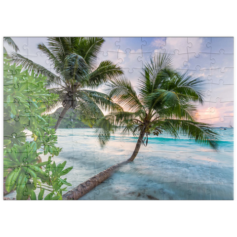 puzzleplate Abend an der Anse Volbert, Insel Praslin, Seychellen 100 Puzzle