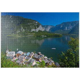 Darstellung des Puzzle-Motivs Hallstatt am Hallstättersee mit Evangelischer Christuskirche, Salzkammergut – Puzzleteile: 1000