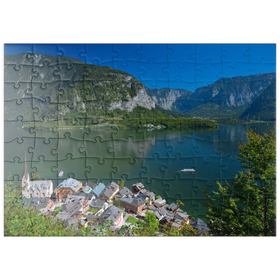 Darstellung des Puzzle Motivs Hallstatt am Hallstättersee mit Evangelischer Christuskirche, Salzkammergut - Puzzleteile: 100