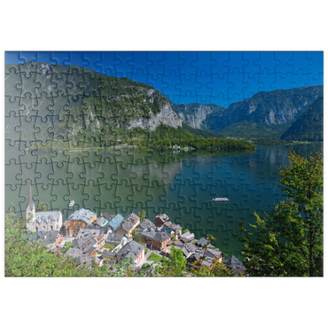 puzzleplate Hallstatt am Hallstättersee mit Evangelischer Christuskirche, Salzkammergut 200 Puzzle
