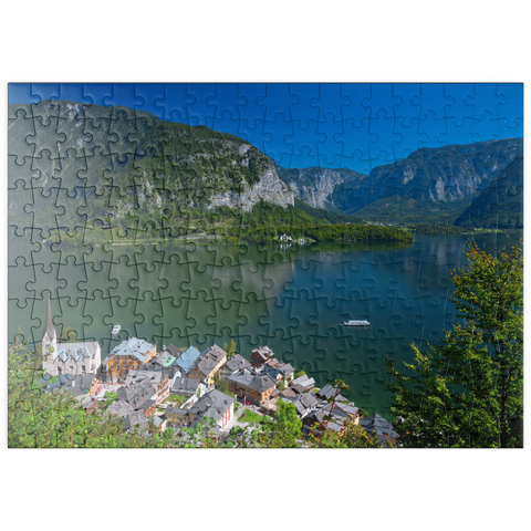 puzzleplate Hallstatt am Hallstättersee mit Evangelischer Christuskirche, Salzkammergut 200 Puzzle