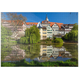 Darstellung des Puzzle-Motivs Tübinger Altstadt mit Stiftskirche am Neckar – Puzzleteile: 1000
