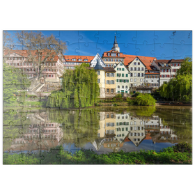 Darstellung des Puzzle Motivs Tübinger Altstadt mit Stiftskirche am Neckar - Puzzleteile: 100