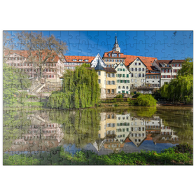 Darstellung des Puzzle Motivs Tübinger Altstadt mit Stiftskirche am Neckar - Puzzleteile: 200