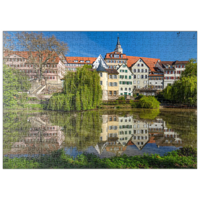 Darstellung des Puzzle Motivs Tübinger Altstadt mit Stiftskirche am Neckar - Puzzleteile: 500