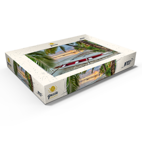 Darstellung des Puzzle Motivs Palmenstrand am Hotel Les Tipaniers am Hauru Point, Insel Moorea - Puzzleteile: 1000