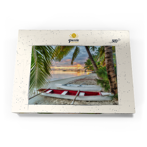 Palmenstrand am Hotel Les Tipaniers am Hauru Point, Insel Moorea 500 Puzzle Schachtel Ansicht3