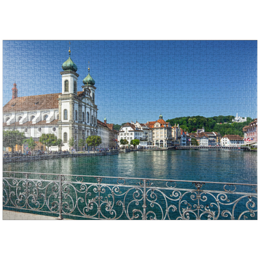 puzzleplate Blick vom Rathaussteg über die Reuss zur Jesuitenkirche, Luzern 1000 Puzzle