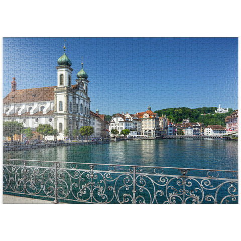 puzzleplate Blick vom Rathaussteg über die Reuss zur Jesuitenkirche, Luzern 1000 Puzzle