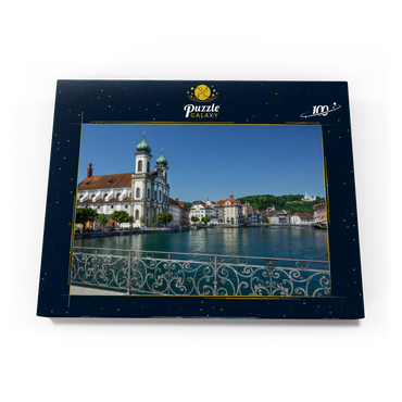 Blick vom Rathaussteg über die Reuss zur Jesuitenkirche, Luzern 100 Puzzle Schachtel Ansicht3