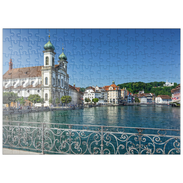 puzzleplate Blick vom Rathaussteg über die Reuss zur Jesuitenkirche, Luzern 200 Puzzle